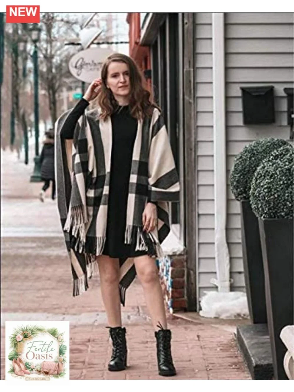 Plaid Shawl Wrap Poncho Cape Open Front Faux Wrap Winter Fall